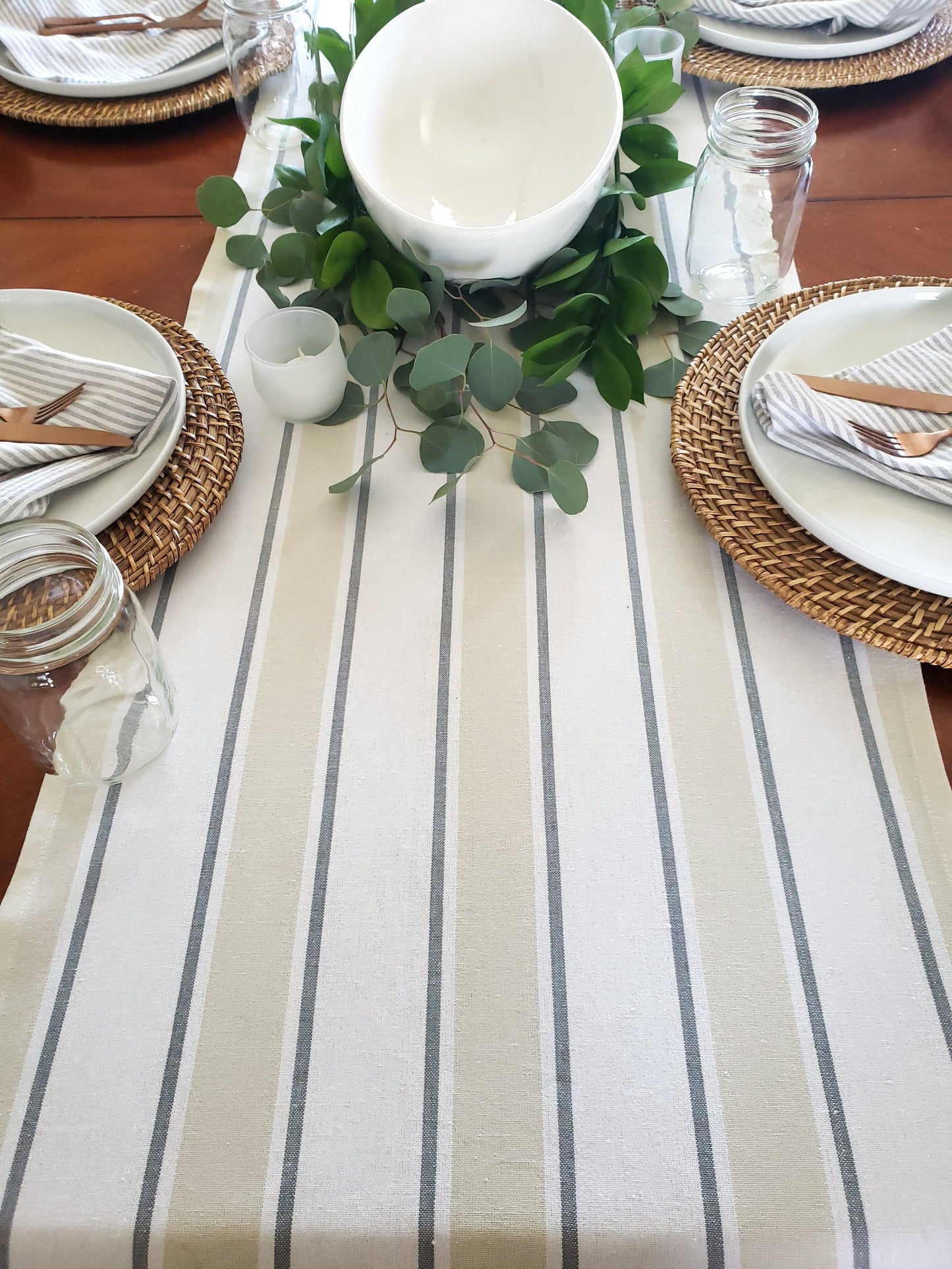 Gray & White Striped Table Runner