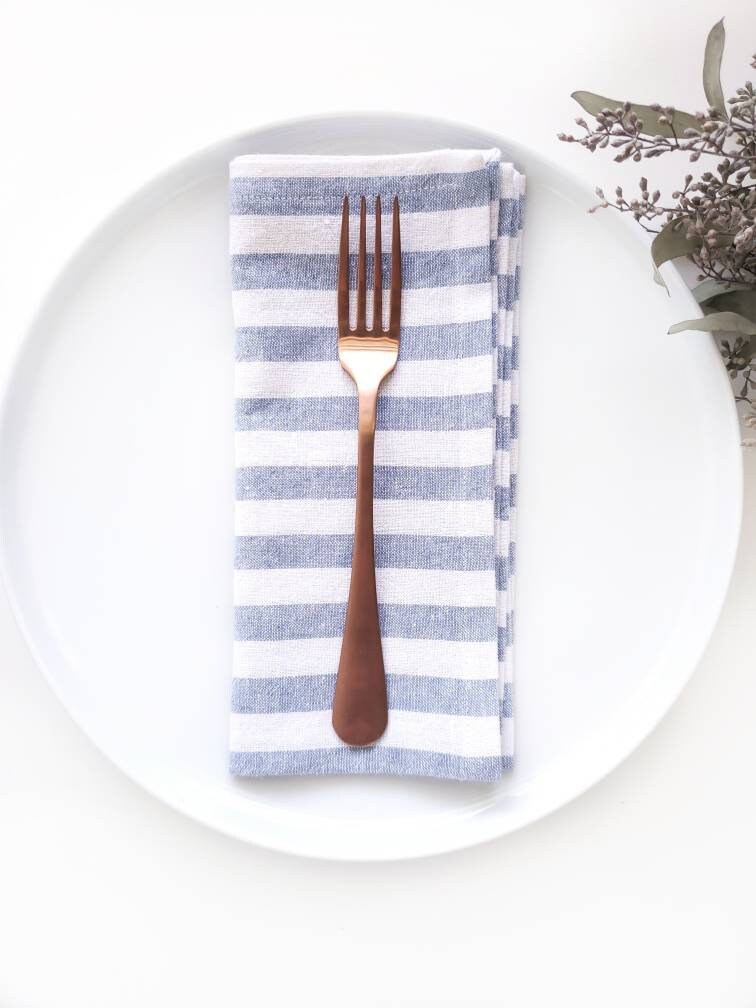 Blue Striped Linen Cocktail Napkins