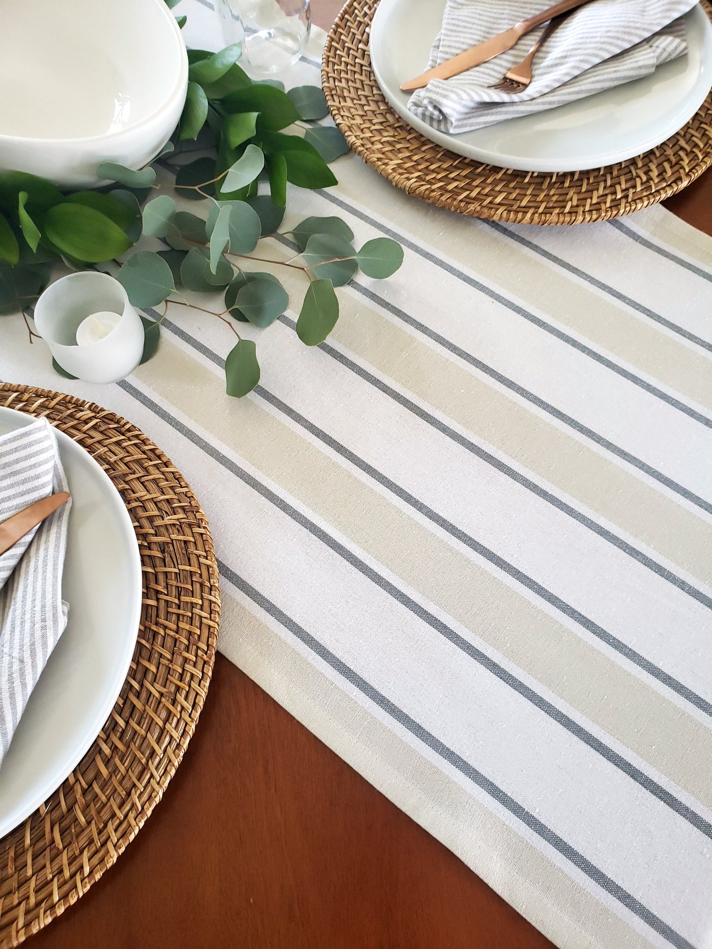 Gray & White Striped Table Runner