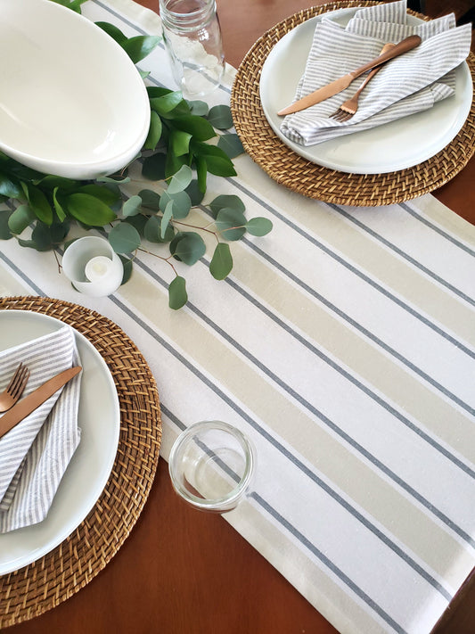 Gray & White Striped Table Runner