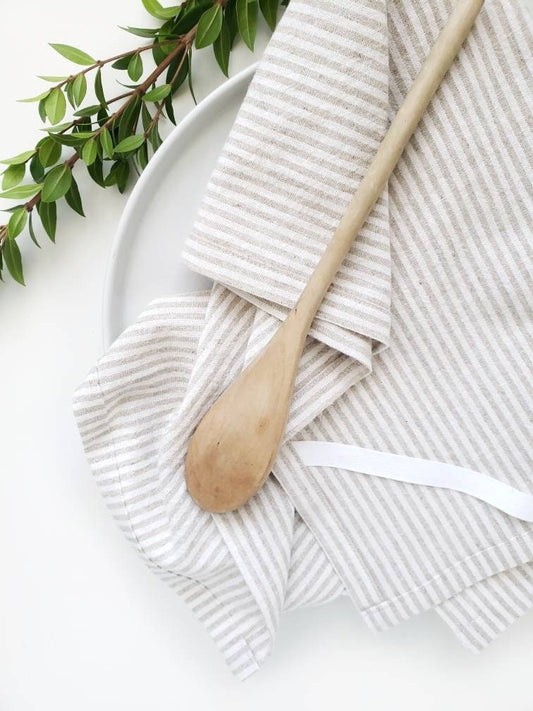 Tan Ticking Stripe LinenTowel