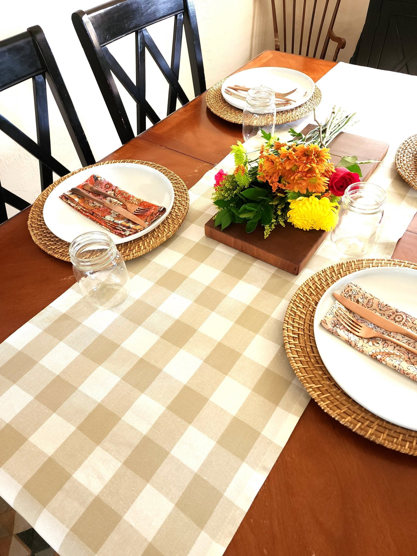 Tan Plaid Table Runner