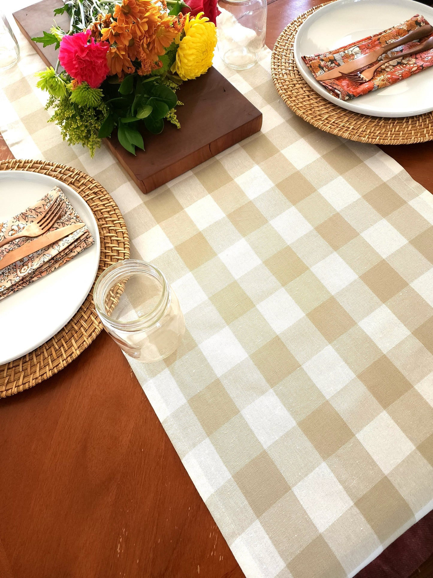 Tan Plaid Table Runner