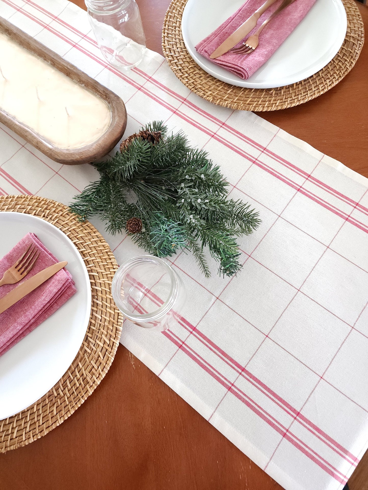 Red and Ivory Plaid Table Runner, Christmas Plaid Table Runner